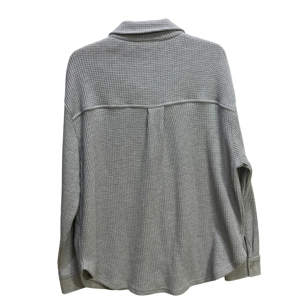 FREEWORLD Womens‎ Cleo Gray Waffle Knit Button Down Shacket Jacket M Long Sleeve